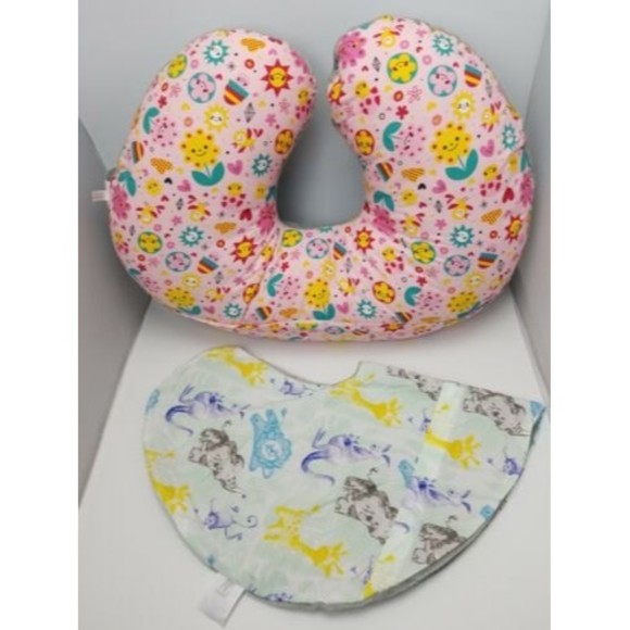 Little Journey Feeding and Support Pillow Pink With Extra Plush Cover Blue Green - Picture 3 of 9